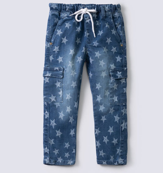 Printed cargo girls jeans