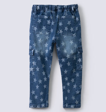 Printed cargo girls jeans