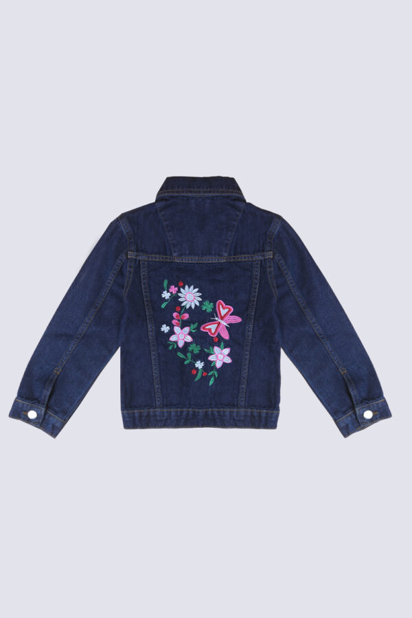 Butterfly Embriodered Girls Jacket Dark Wash