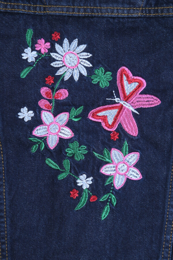 Butterfly Embriodered Girls Jacket Dark Wash