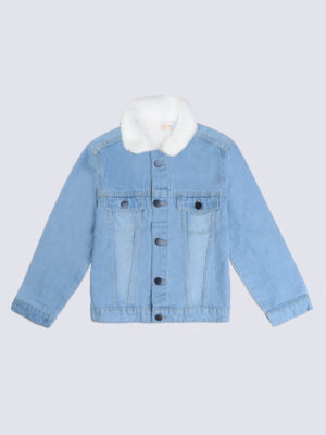 Butterfly Embriodered Girls Jacket Light wash
