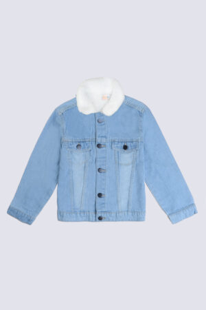 Butterfly Embriodered Girls Jacket Light wash