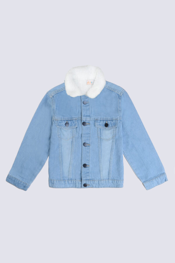 Butterfly Embriodered Girls Jacket Light wash