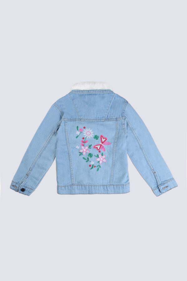 Butterfly Embriodered Girls Jacket Light wash