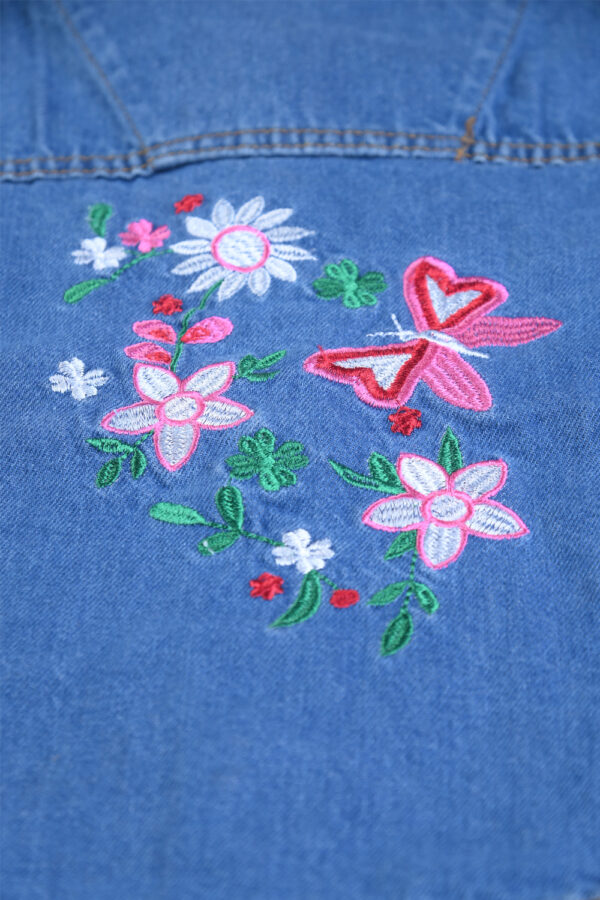 Butterfly Embriodered Girls Jacket Mid Wash