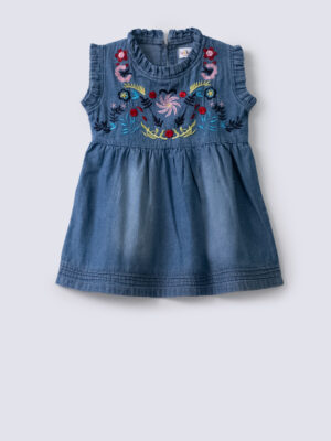 Embroidered Denim Girls Frock