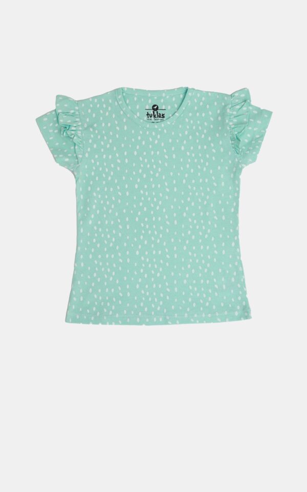 PRINTED FRILL SLEEVE TEE