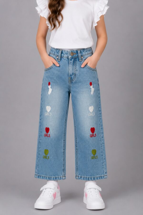 Heart Embroidered girls jeans