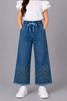 Girls Embroidered Wide Leg Denim