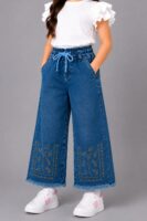 Girls Embroidered Wide Leg Denim