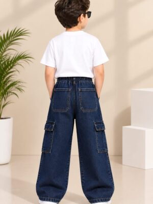 DARK BLUE BOYS CARGO JEANS .