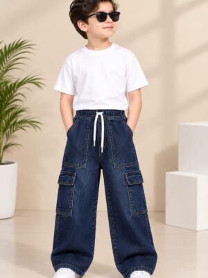 DARK BLUE BOYS CARGO JEANS