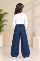 DARK BLUE GIRLS CARGO JEANS