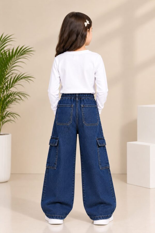 DARK BLUE GIRLS CARGO JEANS