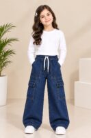 DARK BLUE GIRLS CARGO JEANS