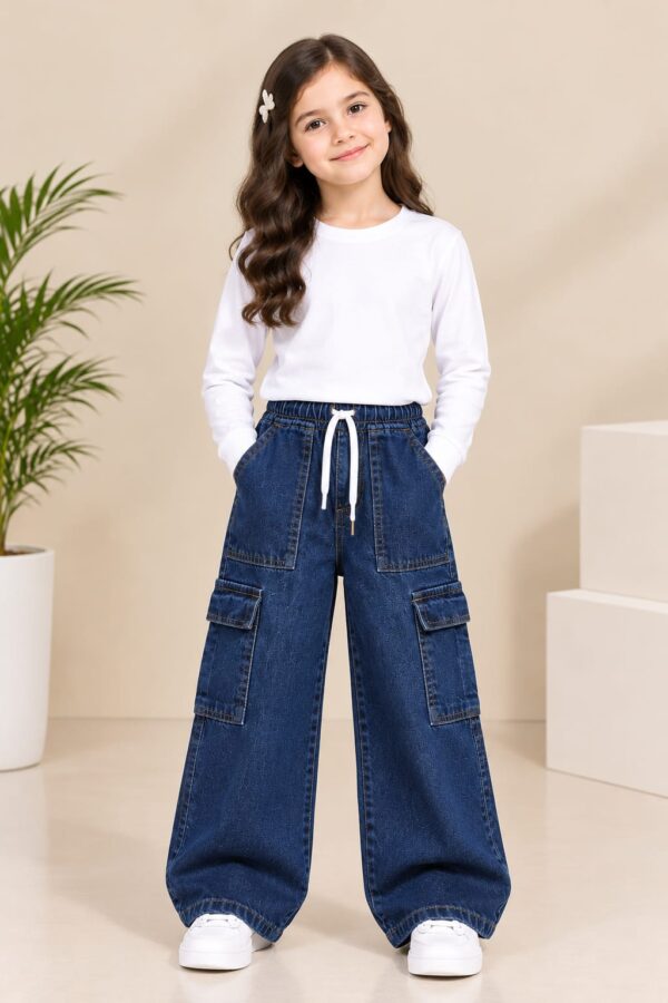 DARK BLUE GIRLS CARGO JEANS
