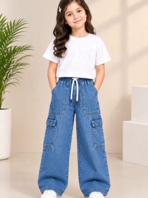 LIGHT BLUE GIRLS CARGO JEANS
