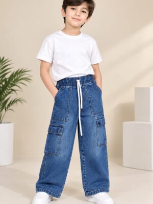 MID BLUE BOYS CARGO JEANS