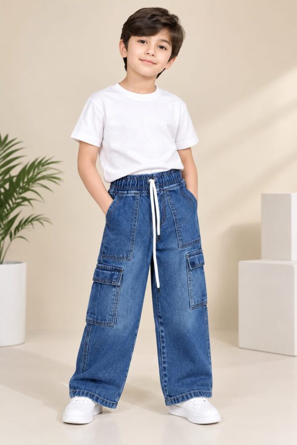 MID BLUE BOYS CARGO JEANS