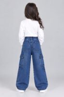 MID BLUE GIRLS CARGO JEANS