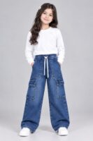 MID BLUE GIRLS CARGO JEANS